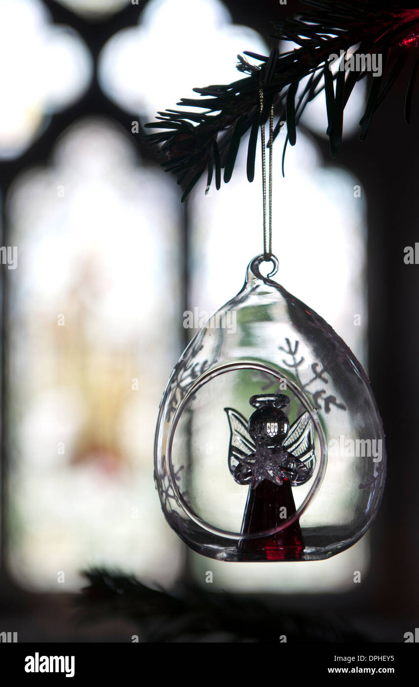 Christmas tree decoration, St. Mary`s Church, Lower Slaughter, Gloucestershire, UK Stock Photo